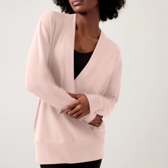 NWT Athleta Purana V Neck Wrap Sweatshirt, Pink, Size XS - Picture 1 of 4